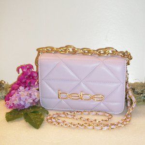 BEBE Quilted Vegan Leather Crossbody Bag "GIA" NWT Lilac Purple Gold Hardware